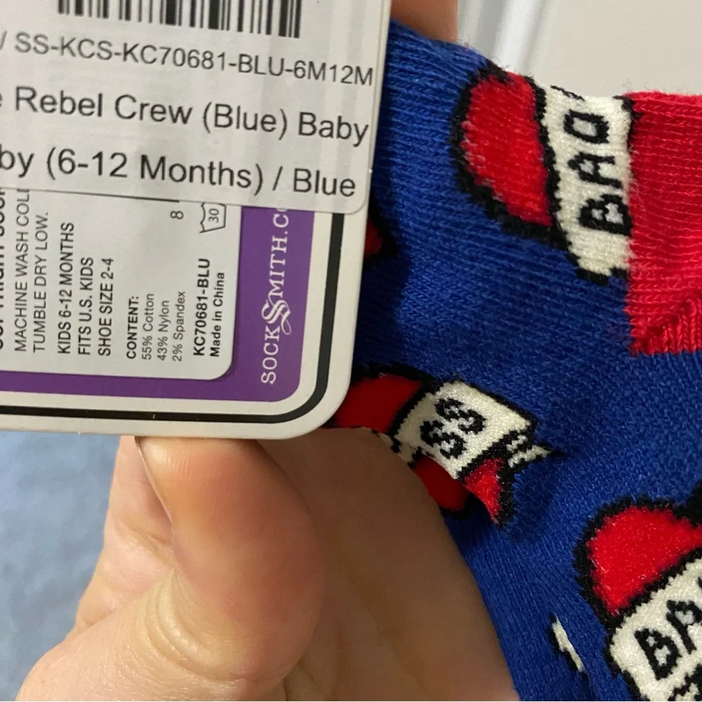 Sock smith graphic baby socks blue hearts comical humor novelty